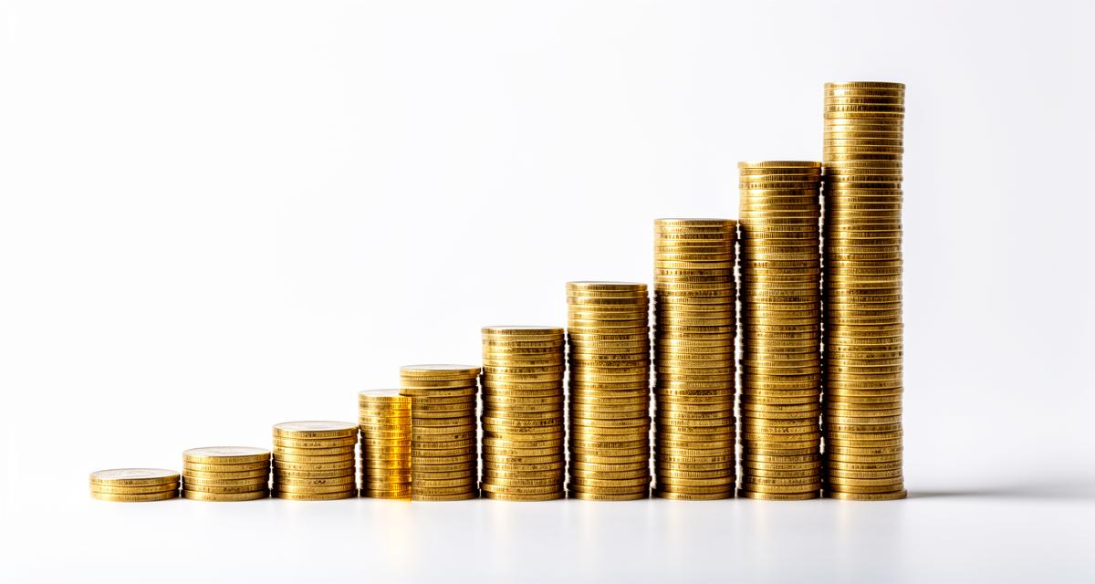 Gold coins stacked showing exponential growth chart